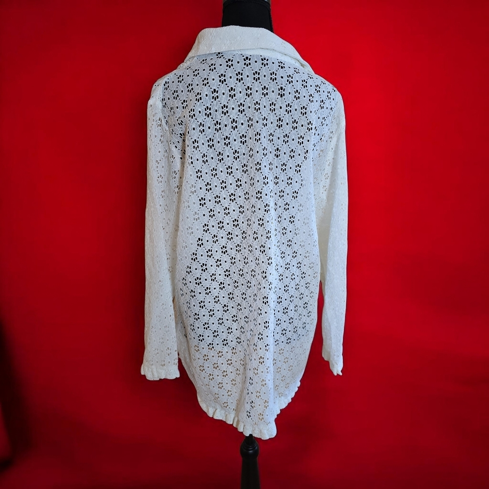 Vintage Dotti White Crochet Long Sleeve Beach Cover Up L - Picture 3 of 4